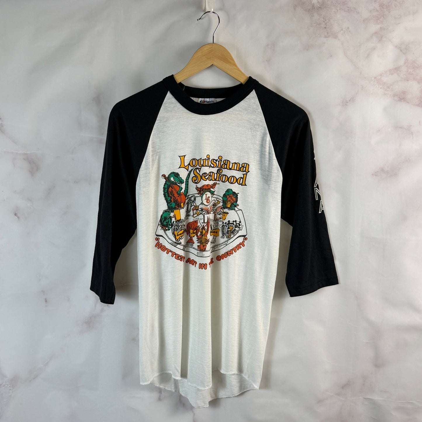 Vintage 80s Louisiana Seafood Baseball Shirt