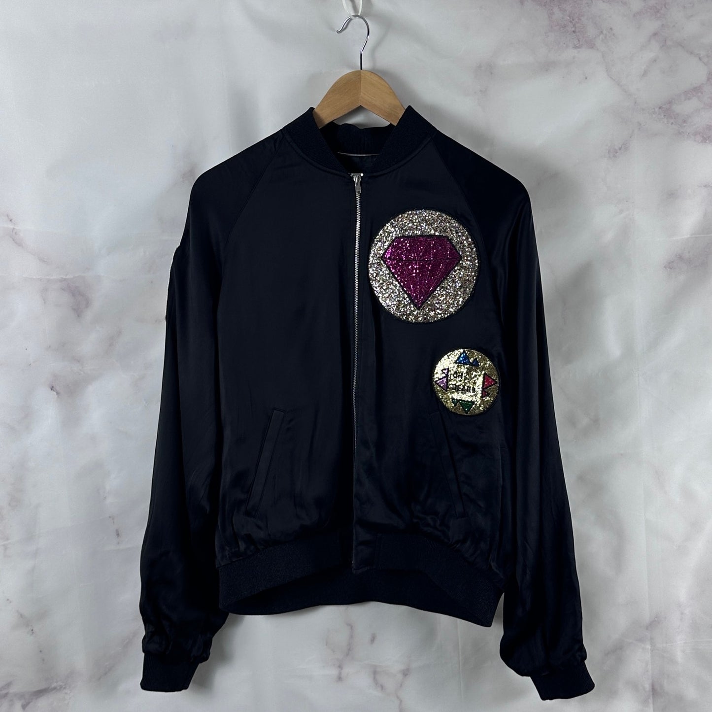 Saint Laurent Paris Never Say Never Black Embellished Bomber