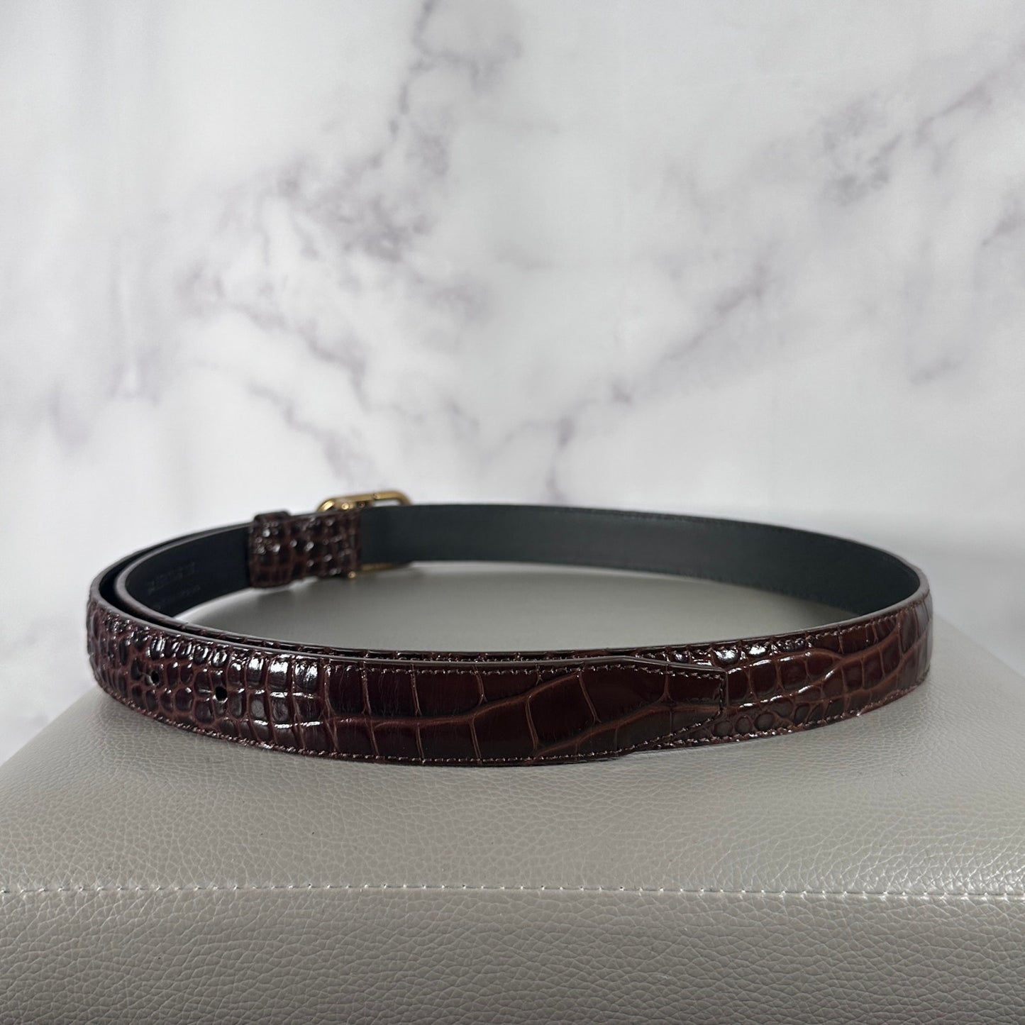 Balenciaga BB Shiny Croc Embossed Leather Belt