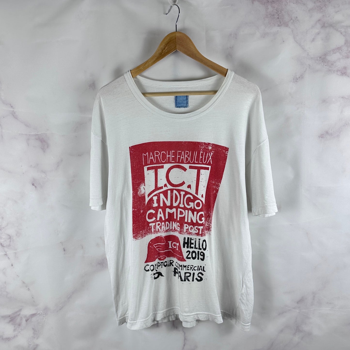 Visvim Indigo Camping Trading Post White Print Jumbo Tee