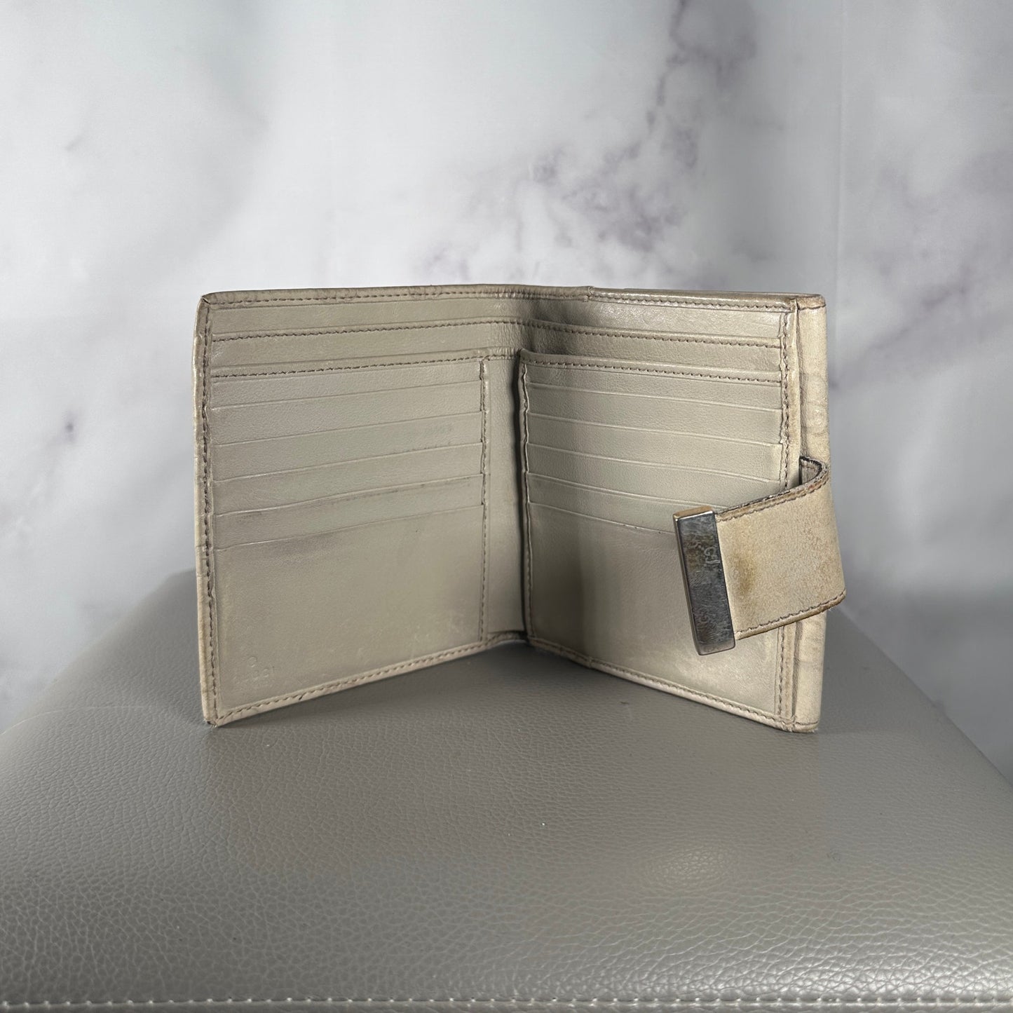 Gucci Cream Bifold Monogram Button Wallet
