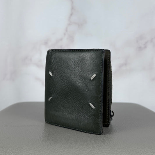 Maison Margiela Green Leather Four-Stitch Trifold Wallet