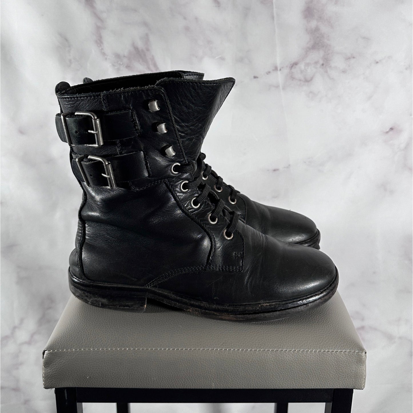 Raf Simons A/W06 Black Leather Belted Combat Boots