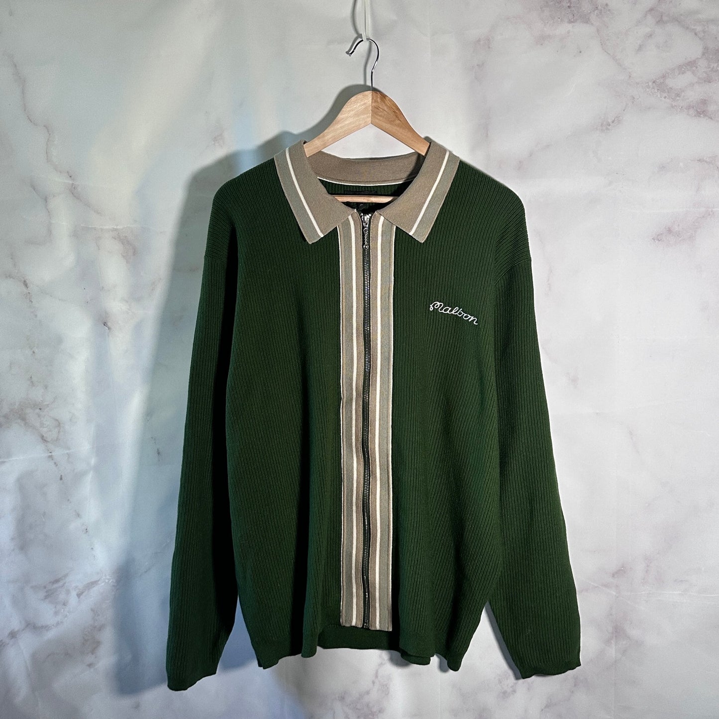 Malbon Golf Pine Green Core Zip-Up Sweater