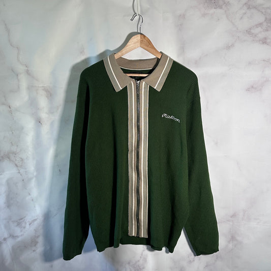 Malbon Golf Pine Green Core Zip-Up Sweater