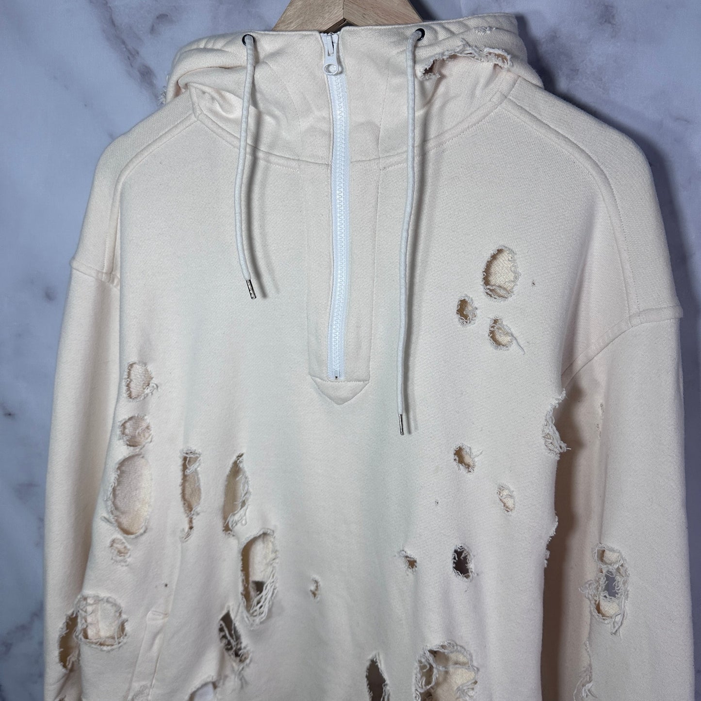 Anglasad Thrashed Cream Half-Zip Hoodie