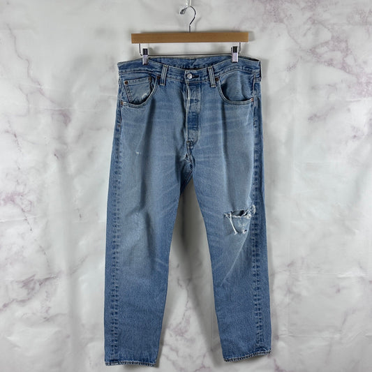 Levi's 501 Light Wash Distressed Denim Jeans