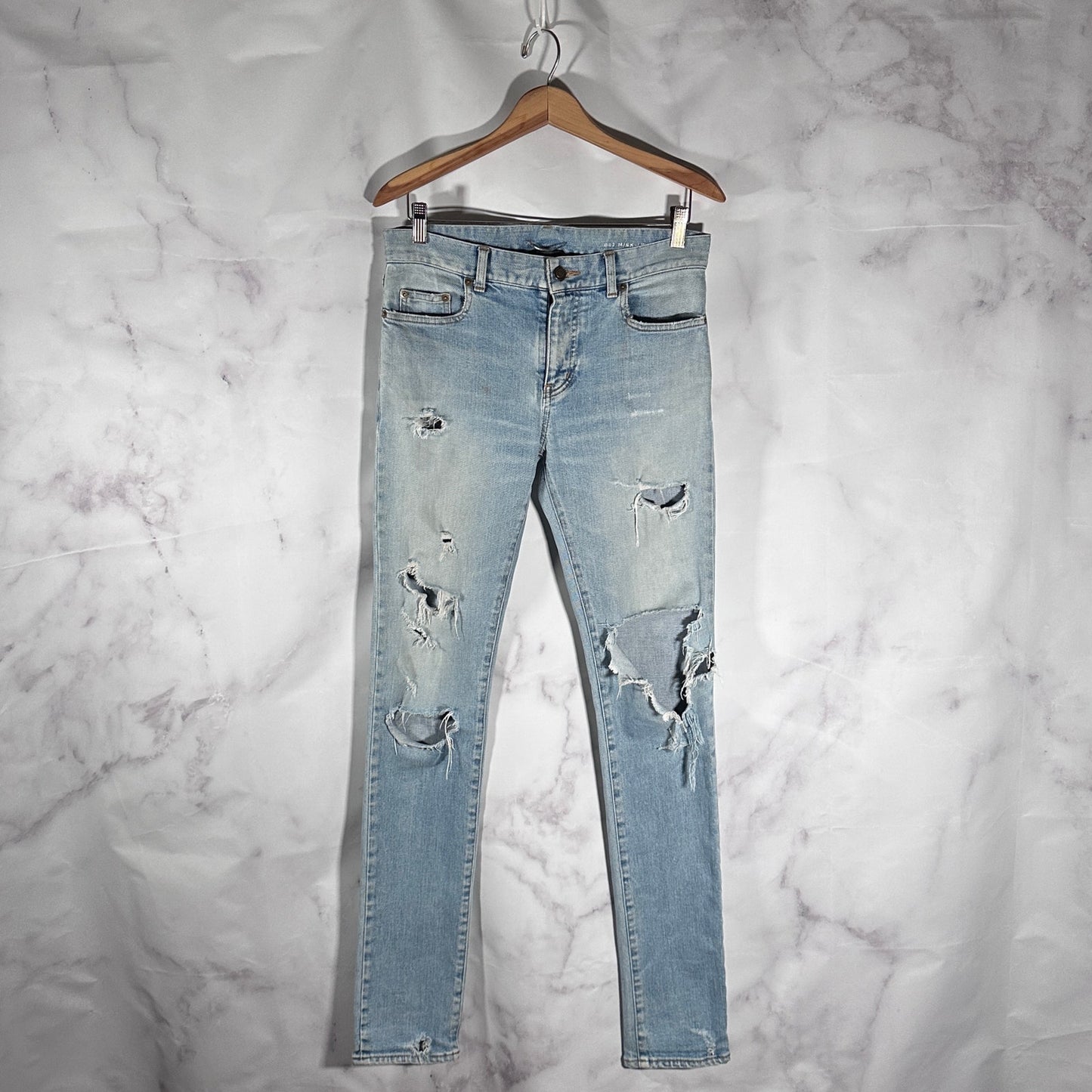 Saint Laurent Hedi Slimane D02 Skinny Light Wash Distressed Denim