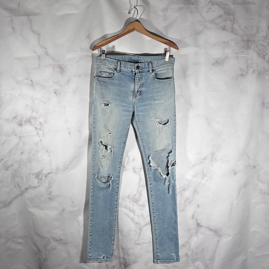 Saint Laurent Hedi Slimane D02 Skinny Light Wash Distressed Denim