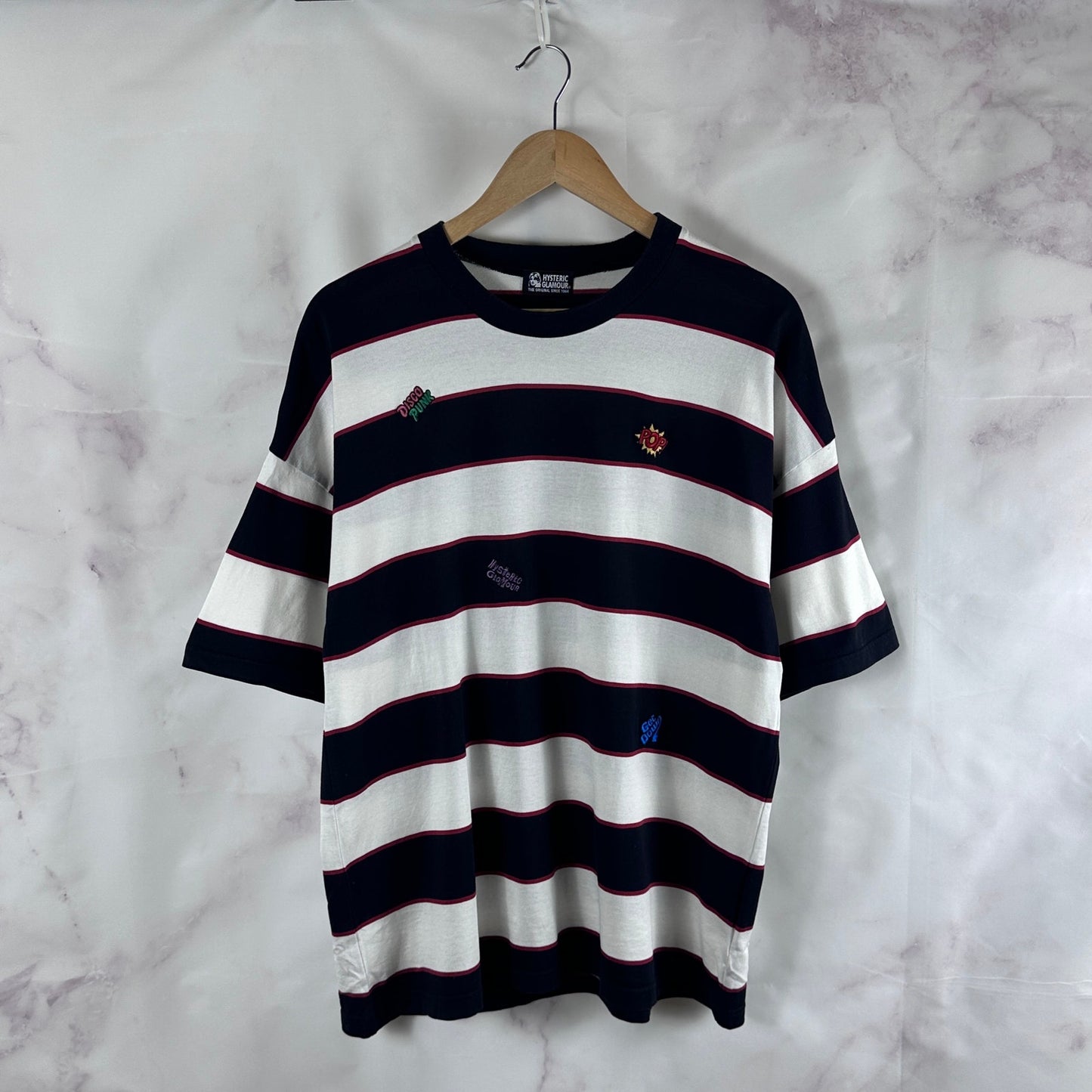 Hysteric Glamour Striped Embroidery Tee
