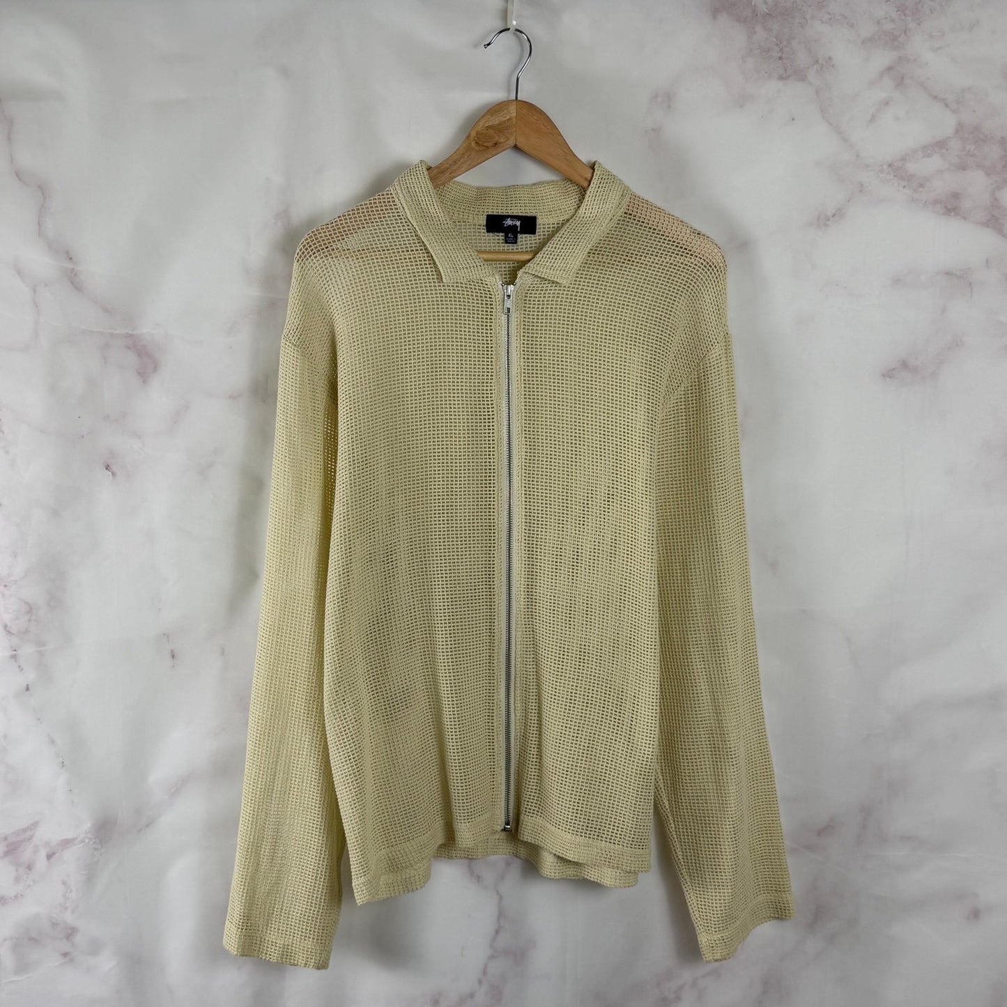 Stussy Cotton Mesh Cream Zip-Up Shirt