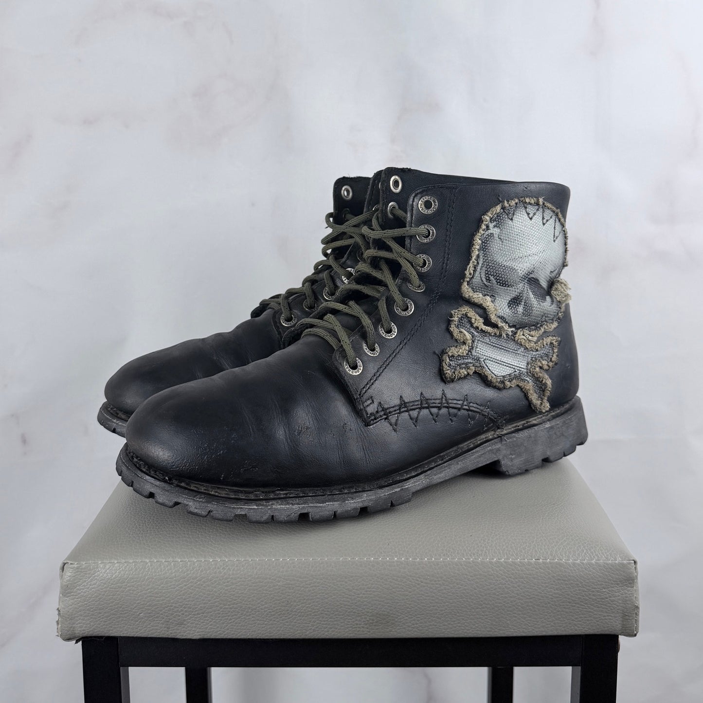 Harley-Davidson Black Leather Skull Patch Motorcycle Boots