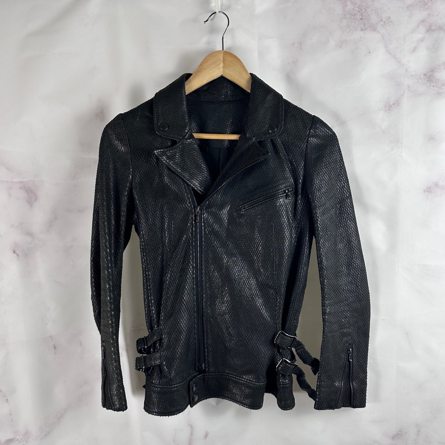 Hysteric Glamour Sheepskin Python Black Leather Riders Jacket