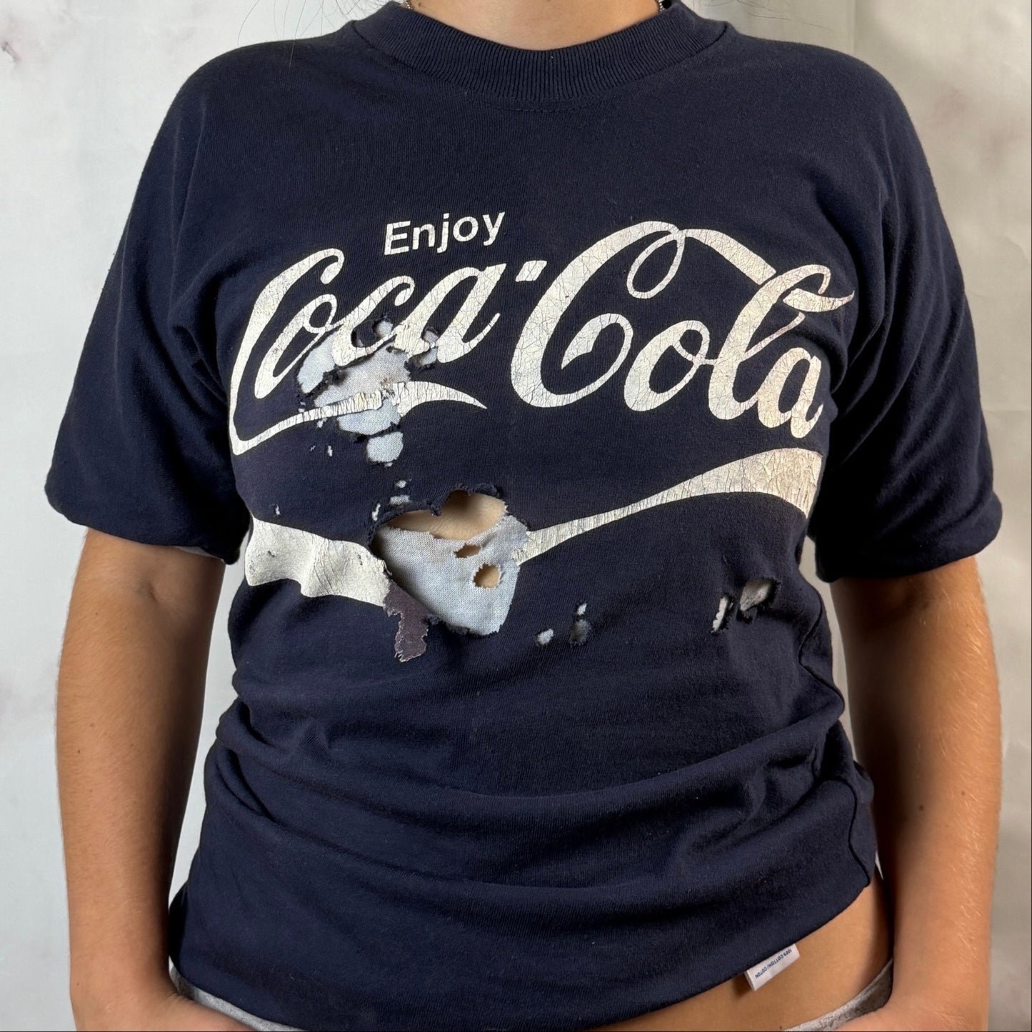 Vintage 80s Coca-Cola Double Face Navy Jersey Shirt