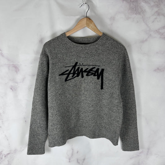 Stussy Japan Grey Knit Embroidered Sweater