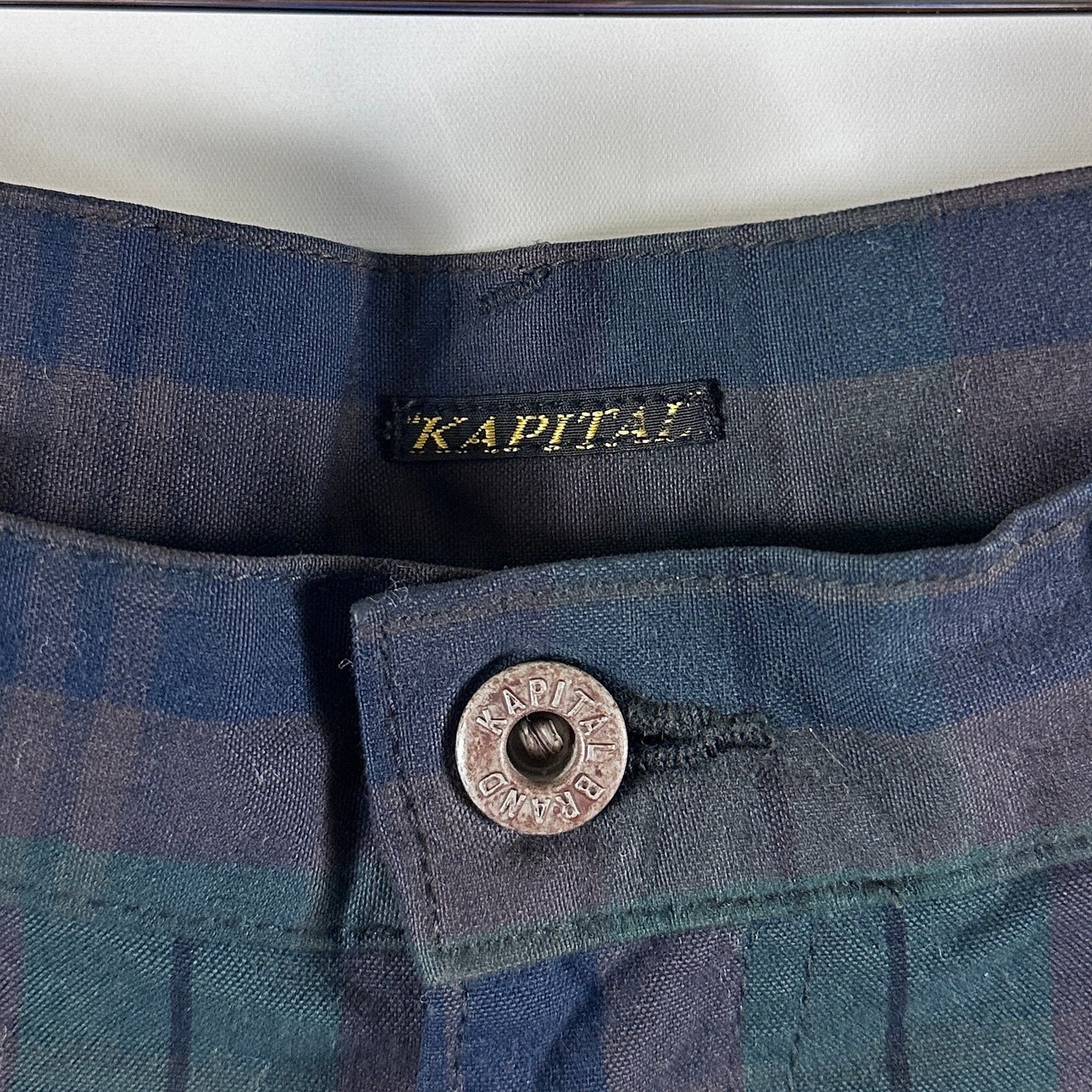 Kapital Green Plaid Buckle Back Pants