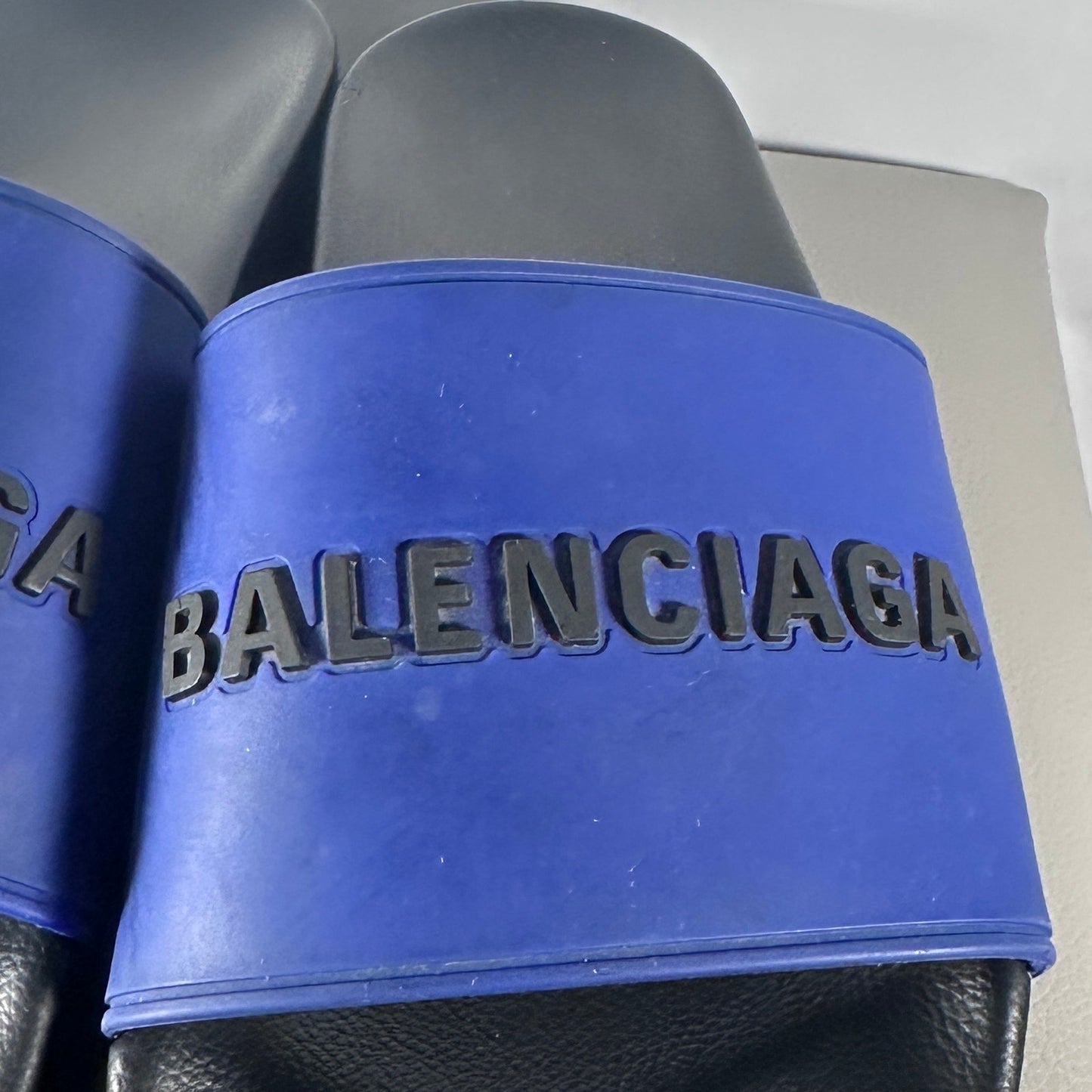 Balenciaga Blue/Black Text Logo Pool Slides