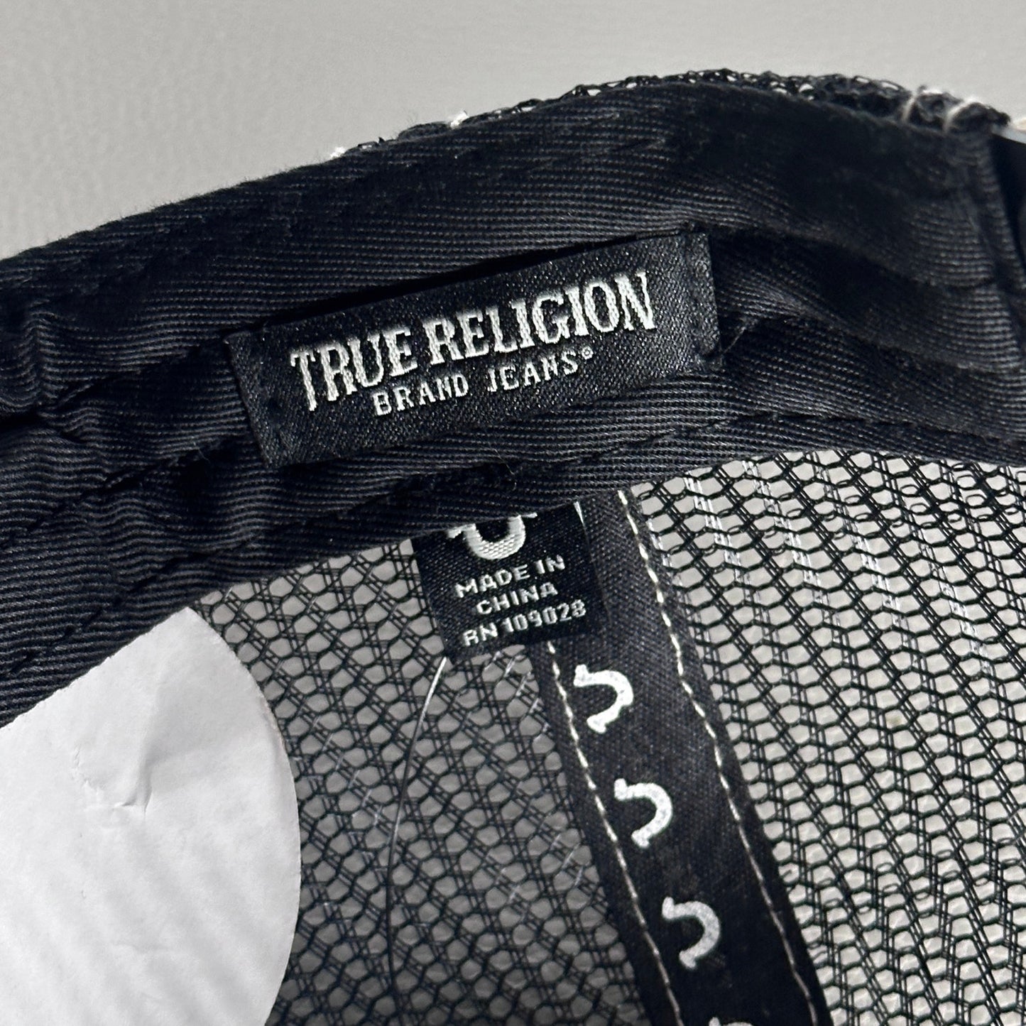 True Religion Black Embroidered Trucker Hat