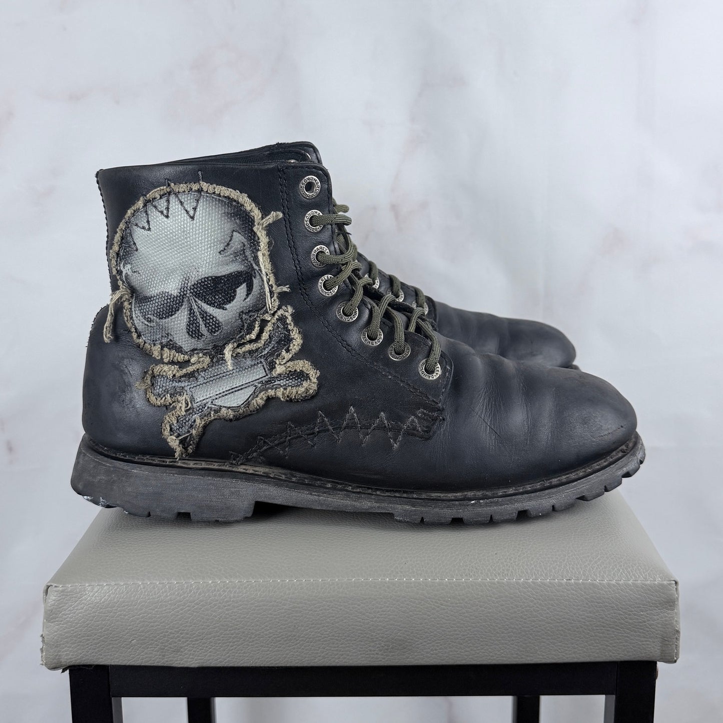 Harley-Davidson Black Leather Skull Patch Motorcycle Boots
