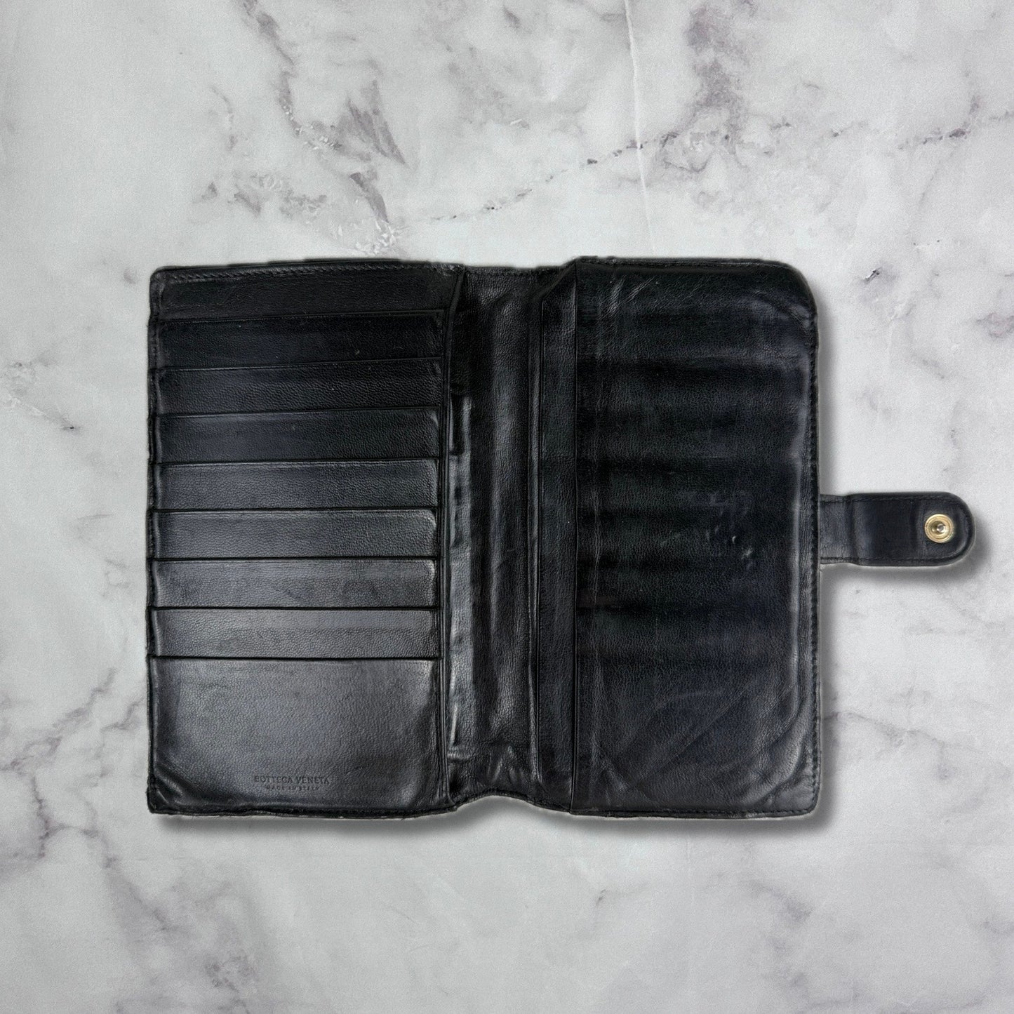 Bottega Veneta Intrecciato Leather Black Woven Long Bifold Wallet