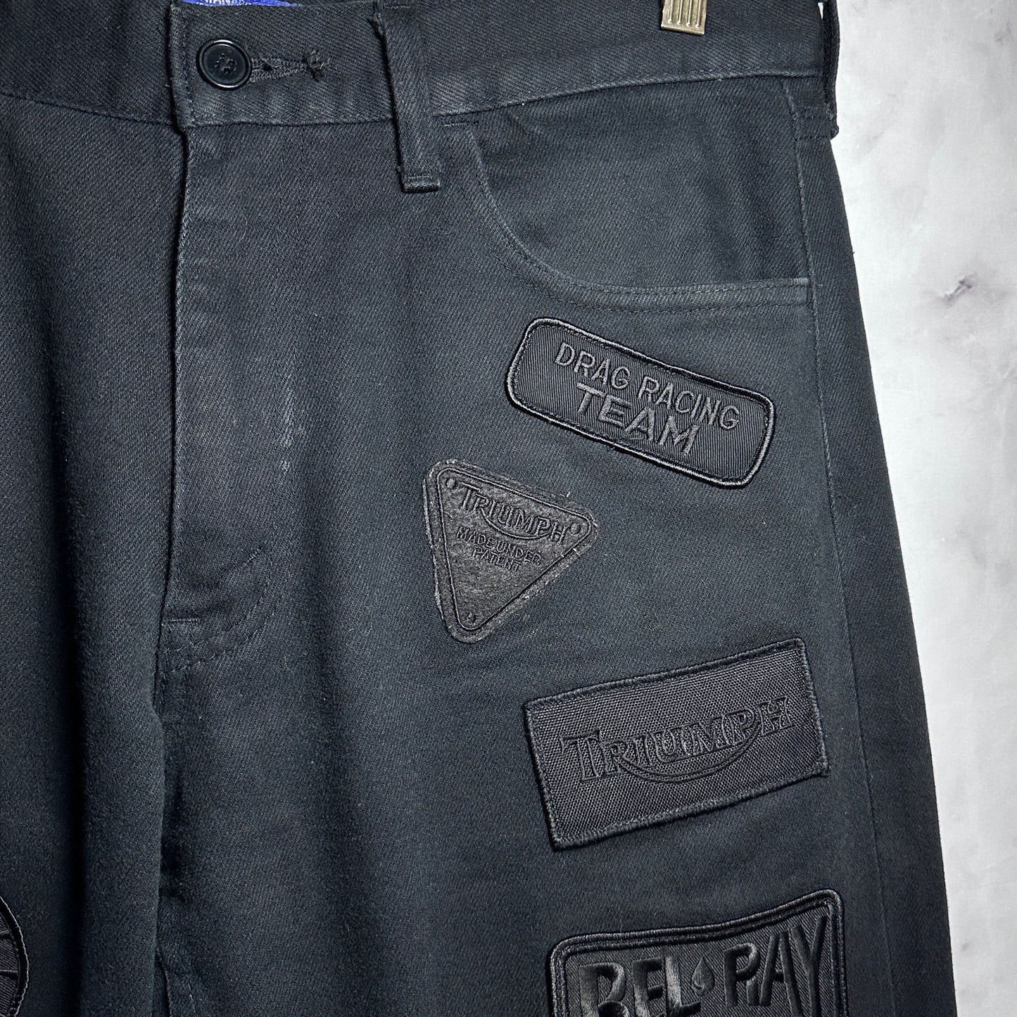 Comme des Garcons Junya Watanabe Man 2002 Black on Black Biker Patch Denim