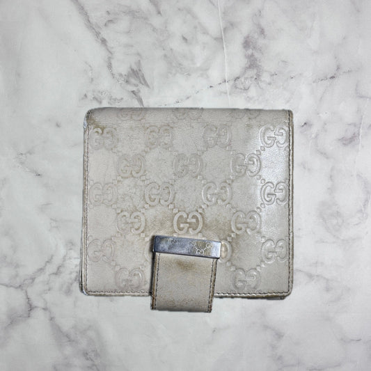 Gucci Cream Bifold Monogram Button Wallet