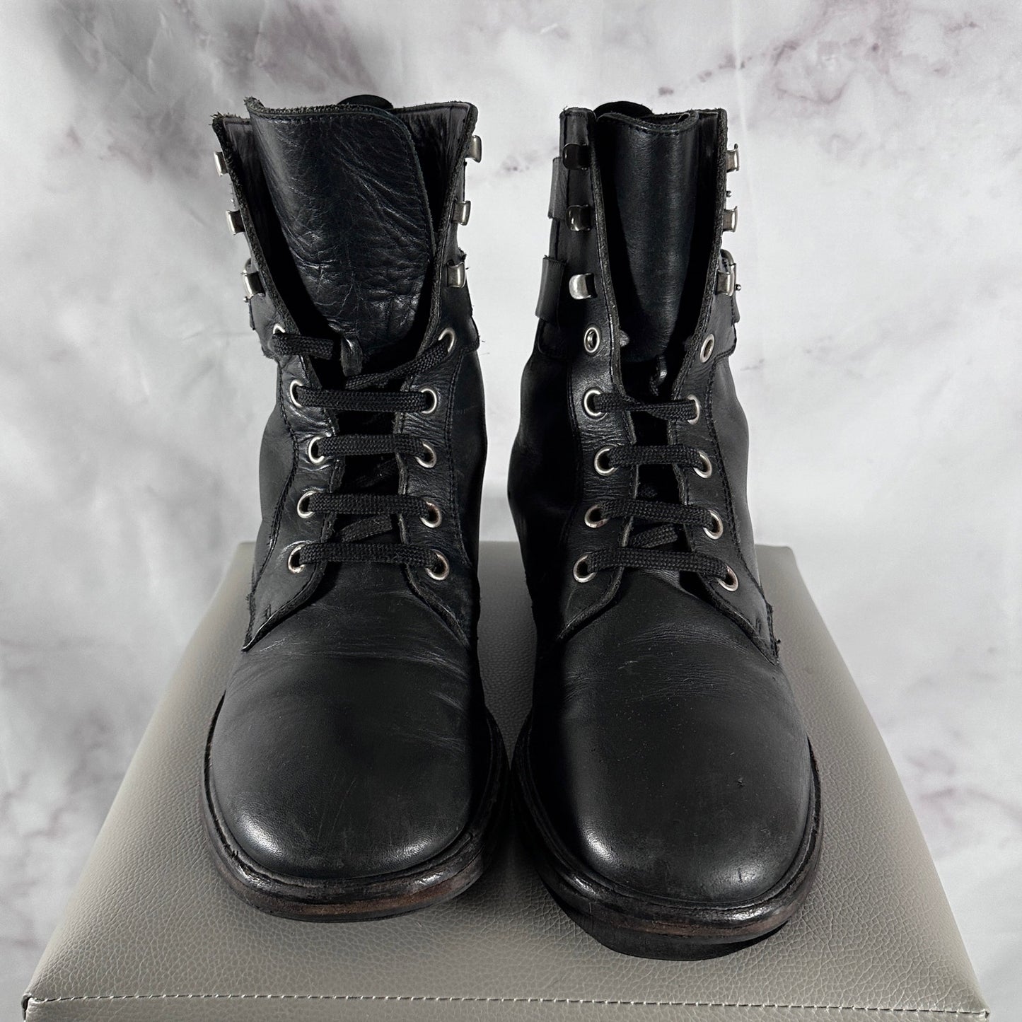 Raf Simons A/W06 Black Leather Belted Combat Boots