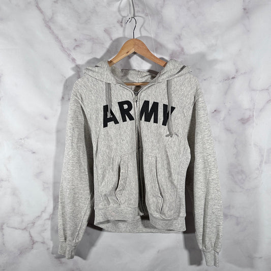 Vintage Military Army Grey Zip-Up Hoodie