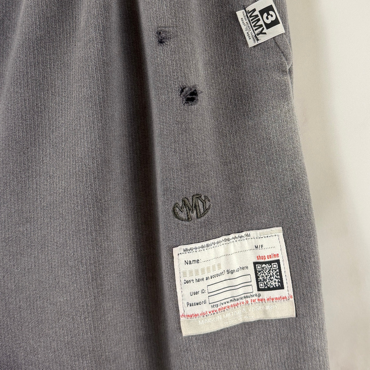 Miharayasuhiro Wide Distressed Faded Grey Sweatpants