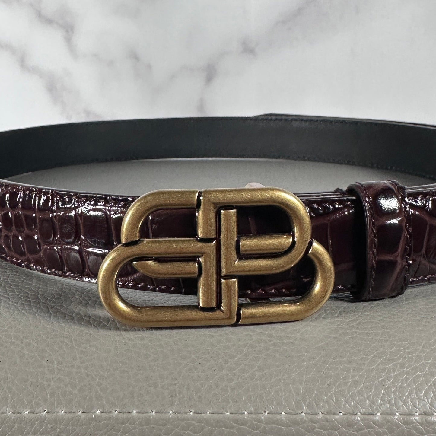 Balenciaga BB Shiny Croc Embossed Leather Belt
