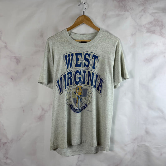 Vintage 1990 West Virginia Mountaineers Screen Stars Heather Grey Tee