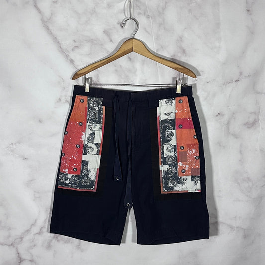 Miharayasuhiro Navy/Orange Paisley Bandana Shorts